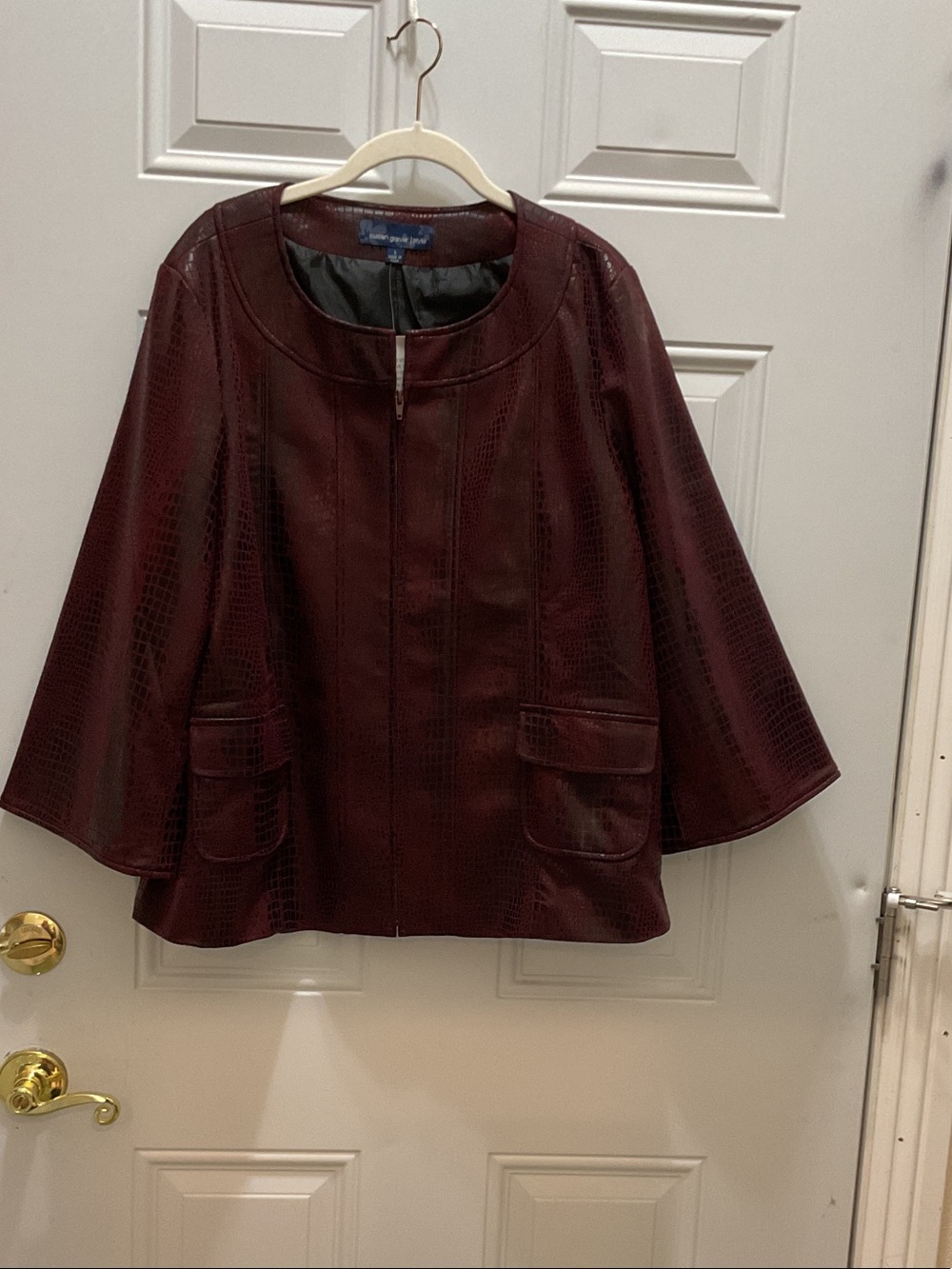 Susan Graver Maroon Leather Zip Jacket